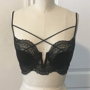 For Love and Lemons Stretch Satin Lace V Bra M